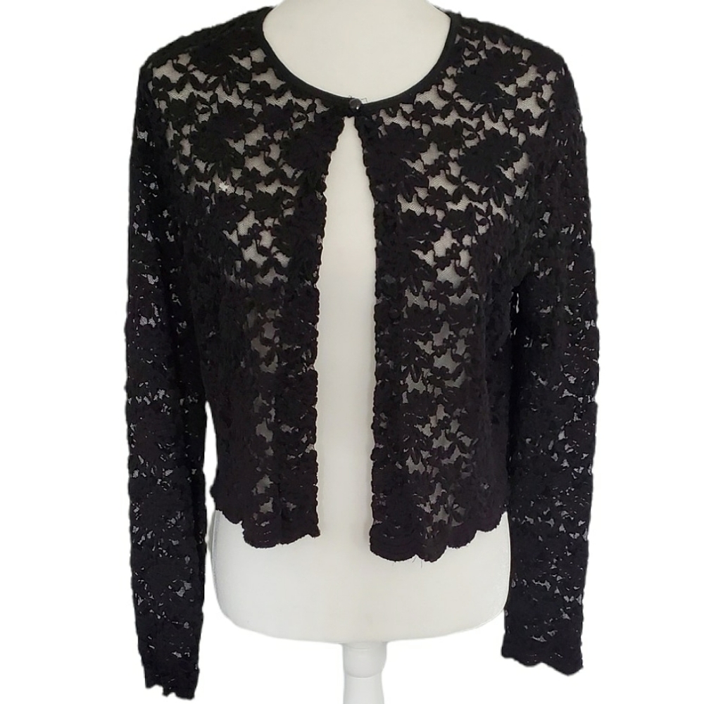 Vintage Black Rose Lace Cardigan - large